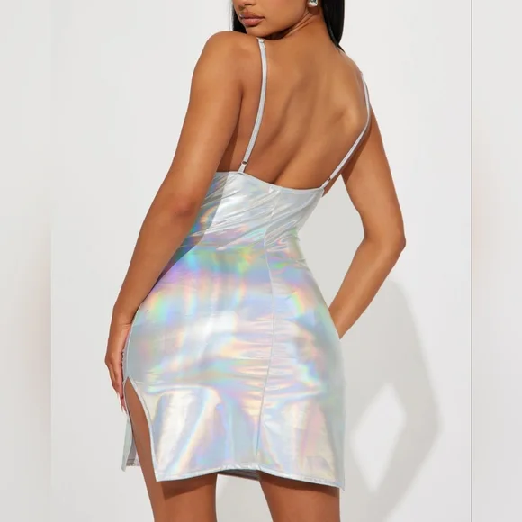 New - Metallic Silver Mini Dress - Picture 3 of 4